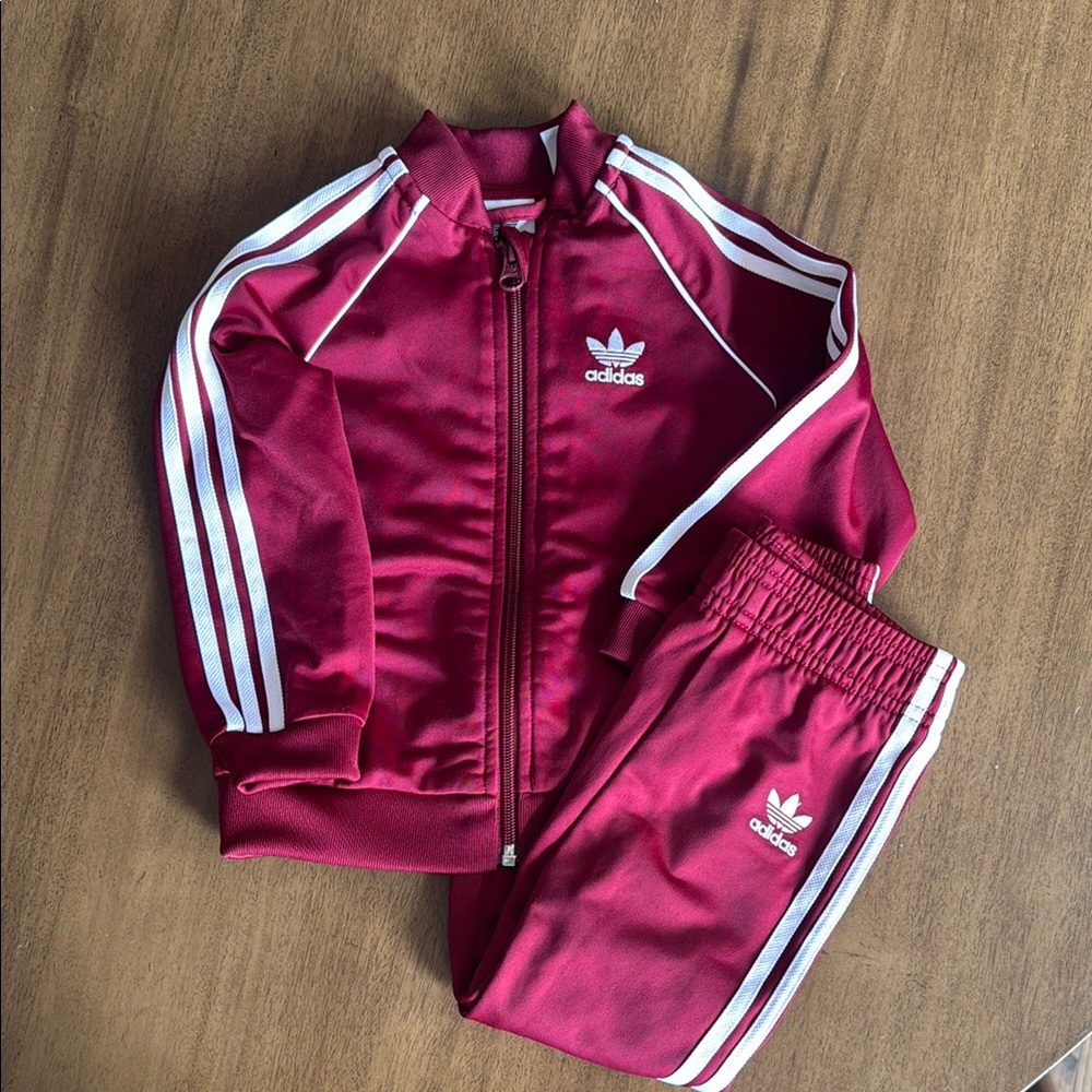 Kids Adidas Maroon Tracksuit